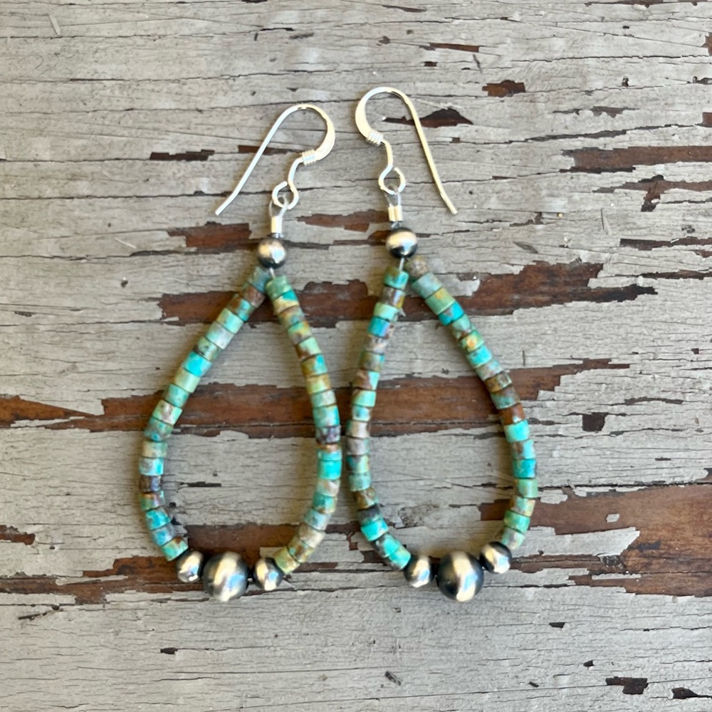 SOLD Kingman Heishi Turquoise Loop Earrings